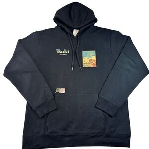 Tsuki x Hokusai Black Hoodie Japanese Art Ukiyo-e Graphic Sweatshirt Men's XXL